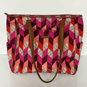 Vera Bradley Large Geometric Print Tote Bag Faux Leather Handles Zipper Closure